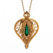 9ct Yellow Gold Malachite Flore Filigree Small Necklace P2338C