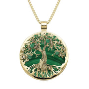 9ct Yellow Gold Malachite Large Round Tree Of Life Necklace, P3353.