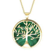 9ct Yellow Gold Malachite Large Round Tree of Life Necklace, P3418.