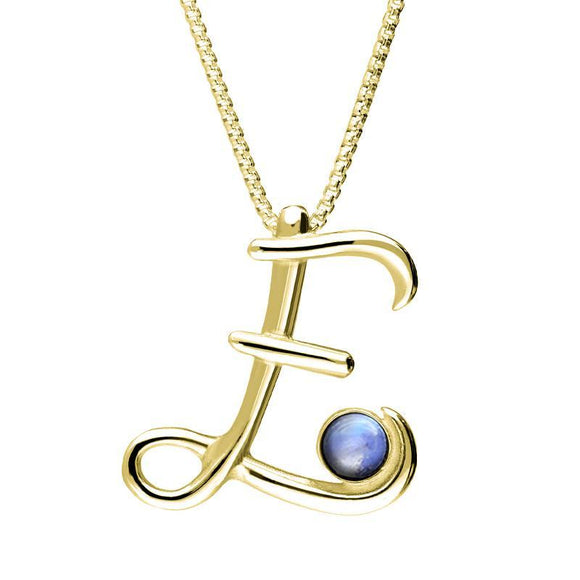 9ct Yellow Gold Moonstone Love Letters Initial E Necklace, P3452C.