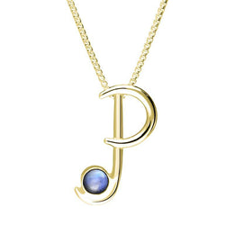 9ct Yellow Gold Moonstone Love Letters Initial P Necklace, P3463C.