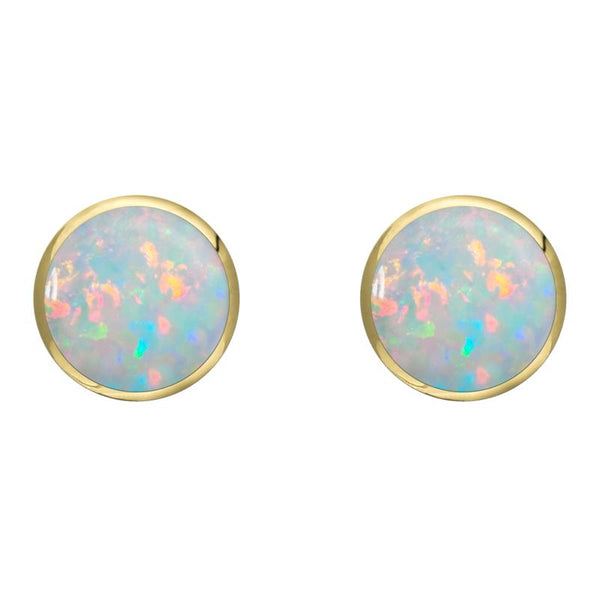 9ct Yellow Gold Opal 8mm Classic Large Round Stud Earrings, e004.