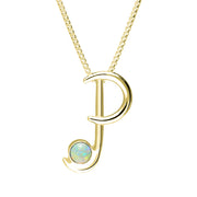 9ct Yellow Gold Opal Love Letters Initial P Necklace, P3463.