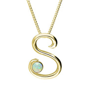 9ct Yellow Gold Opal Love Letters Initial S Necklace, P3466.