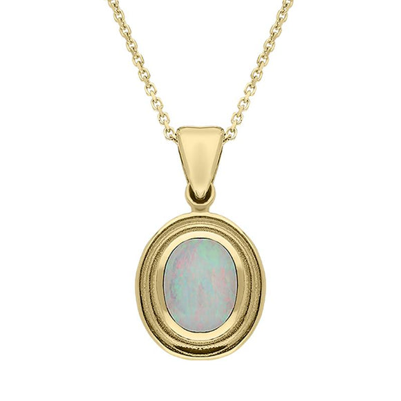 9ct Yellow Gold Opal Ribbed Small Oval Necklace P243