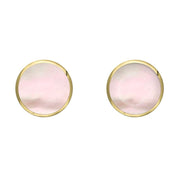 9ct Yellow Gold Pink Mother of Pearl 6mm Classic Medium Round Stud Earrings, E003.