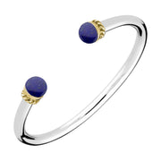 9ct Yellow Gold Sterling Silver Lapis Lazuli Bead Torc Twist Bangle, B724.