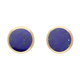 9ct Yellow Gold Sterling Silver Lapis Lazuli Stepping Stones Round Stud Earrings E1292