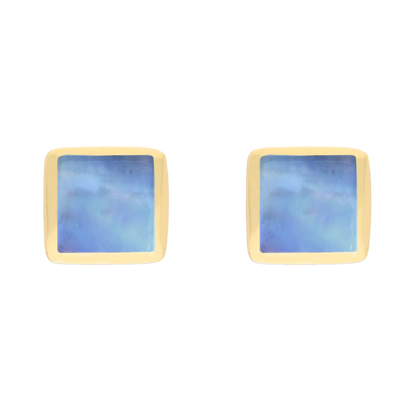 9ct Yellow Gold Sterling Silver Moonstone Stepping Stones Square Stud Earrings E1295
