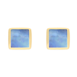 9ct Yellow Gold Sterling Silver Moonstone Stepping Stones Square Stud Earrings E1295