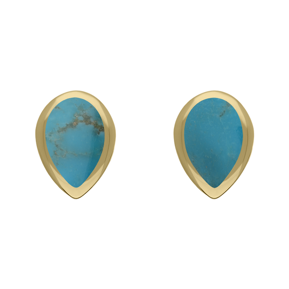 9ct Yellow Gold Sterling Silver Turquoise Stepping Stones Pear Stud Earrings E1294