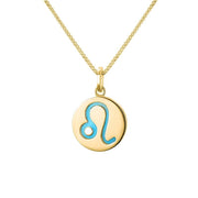 9ct Yellow Gold Turquoise Zodiac Leo Round Necklace, P3608.