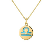 9ct Yellow Gold Turquoise Zodiac Libra Round Necklace, P3606.