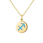 9ct Yellow Gold Turquoise Zodiac Sagittarius Round Necklace, P3602.