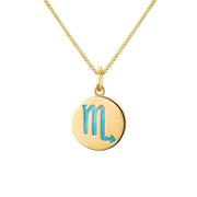 9ct Yellow Gold Turquoise Zodiac Scorpio Round Necklace, P3607.