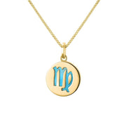 9ct Yellow Gold Turquoise Zodiac Virgo Round Necklace, P3604.