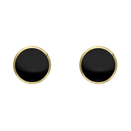 9ct Yellow Gold Whitby Jet 5mm Classic Small Round Stud Earrings. E002.