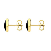 9ct Yellow Gold Whitby Jet 8mm Classic Large Round Stud Earrings, E004.