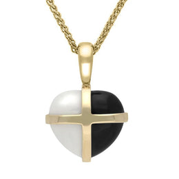 9ct Yellow Gold Whitby Jet Bauxite Medium Cross Heart Necklace P1544