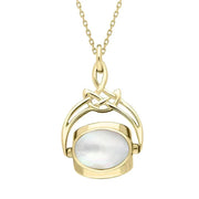 9ct Yellow Gold Whitby Jet Mother of Pearl Amber Cradle Round Swivel Fob Necklace P258_5