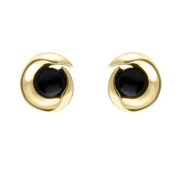 9ct Yellow Gold Whitby Jet Spiral Stud Earrings