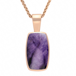 9ct Rose Gold Blue John Barrel Shaped Necklace, P025.