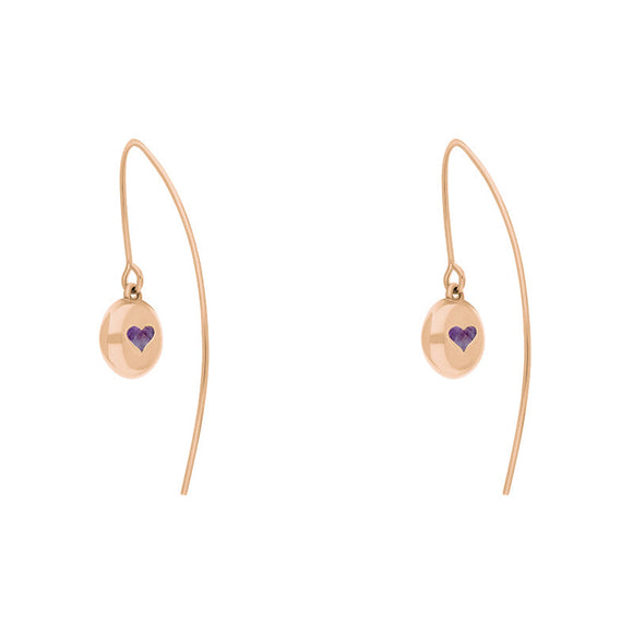 9ct Rose Gold Blue John Heart Disc Drop Earrings, E1372.