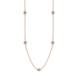 9ct Rose Gold Blue John Heart Link Disc Chain Necklace, N746.