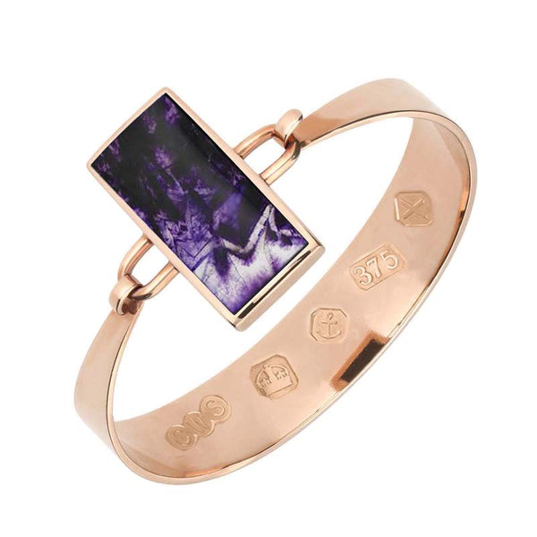 9ct Rose Gold Blue John Oblong Stone Heavy Bangle, B031