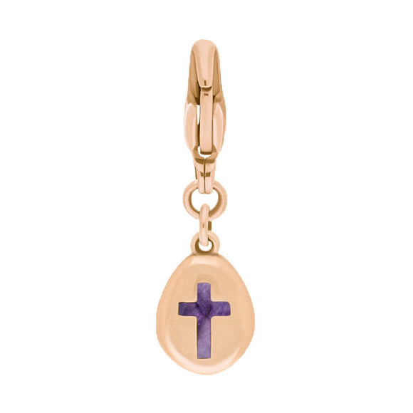 9ct Rose Gold Blue John Pear Shaped Cross Clip Charm, G664.