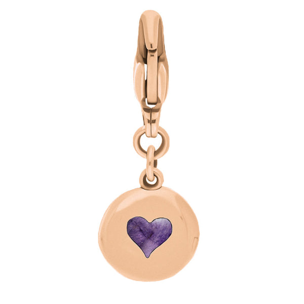9ct Rose Gold Blue John Round Shaped Heart Clip Charm, G665.