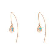 9ct Rose Gold Turquoise Cross Disc Drop Earrings, E1374.