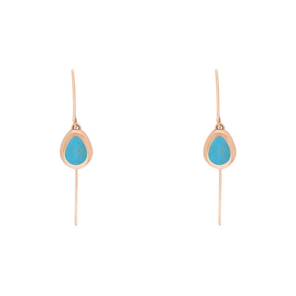 9ct Rose Gold Turquoise Fleur De Lis Disc Drop Earrings