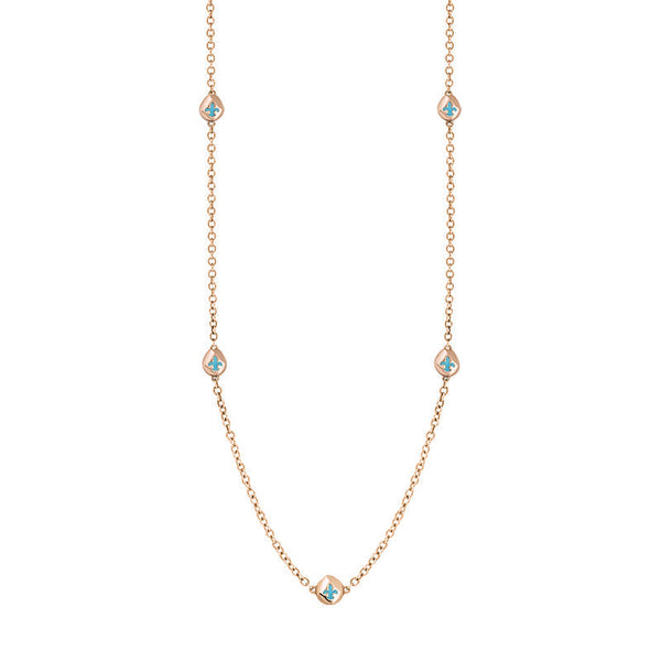 9ct Rose Gold Turquoise Fleur De Lis Link Disc Chain Necklace