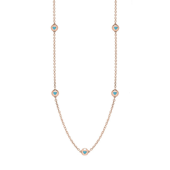 9ct Rose Gold Turquoise Heart Link Disc Chain Necklace, N746.