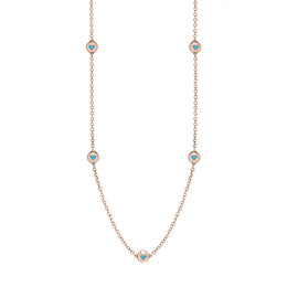 9ct Rose Gold Turquoise Heart Link Disc Chain Necklace, N746.