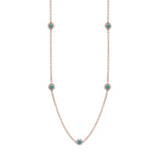 9ct Rose Gold Turquoise Heart Link Disc Chain Necklace, N746.