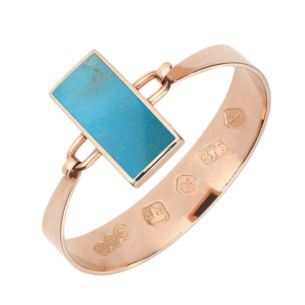 9ct Rose Gold Turquoise Oblong Stone Heavy Bangle, B031