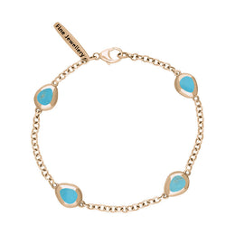 9ct Rose Gold Turquoise Oval Fleur De Lis Detail Four Stone Bracelet, B798.