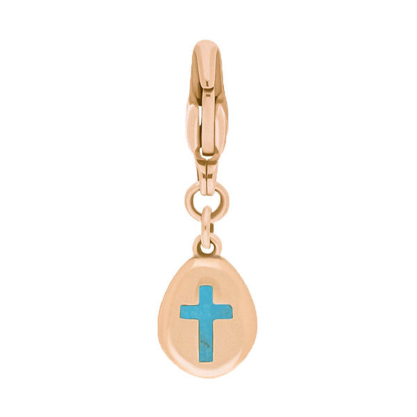 9ct Rose Gold Turquoise Pear Shaped Cross Clip Charm, G664.