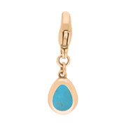 9ct Rose Gold Turquoise Pear Shaped Fleur De Lis Clip Charm, G663.