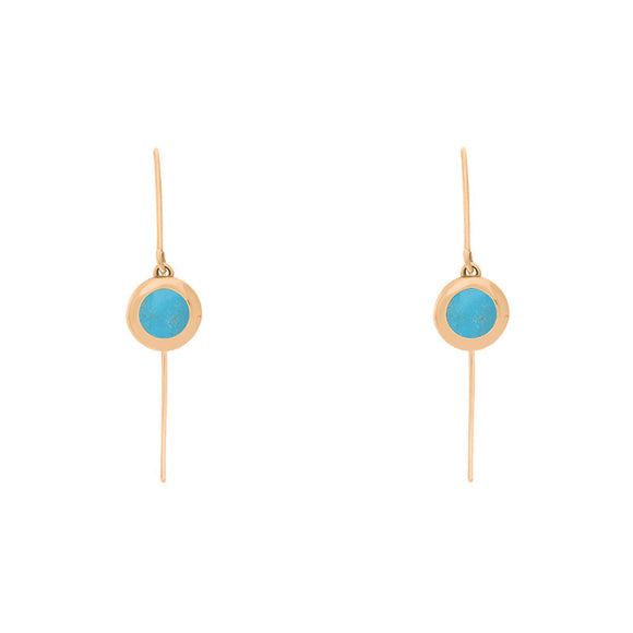 9ct Rose Gold Turquoise Star Disc Drop Earrings, E1371.