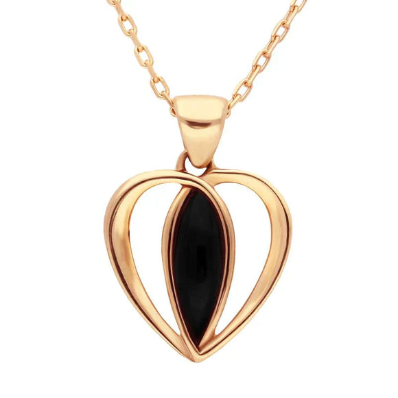 9ct Rose Gold Whitby Jet Centre Stone Heart Necklace P2555