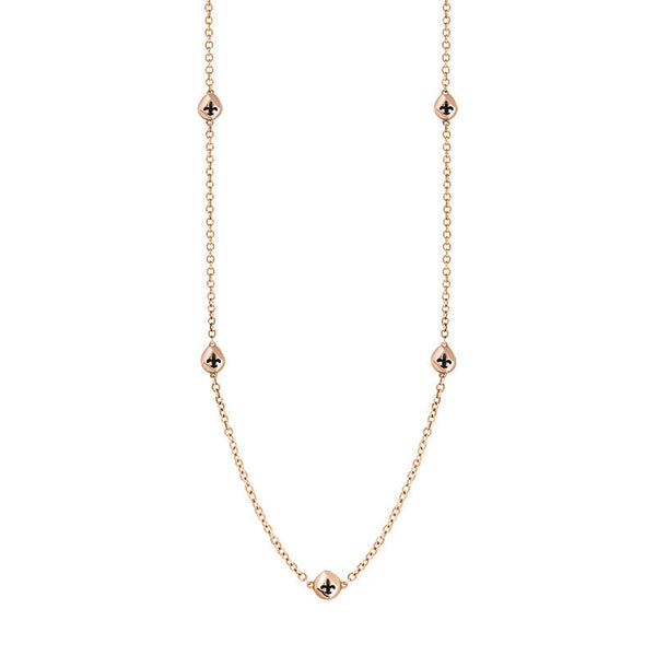 9ct Rose Gold Whitby Jet Fleur De Lis Link Disc Chain Necklace