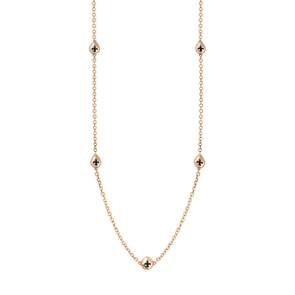 9ct Rose Gold Whitby Jet Fleur De Lis Link Disc Chain Necklace