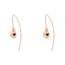 9ct Rose Gold Whitby Jet Heart Disc Drop Earrings, E1372.