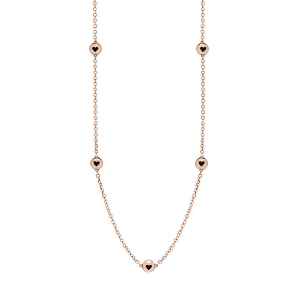 9ct Rose Gold Whitby Jet Heart Link Disc Chain Necklace, N746.
