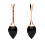 9ct Rose Gold Whitby Jet Long Flute Pear Drop Earrings E1461