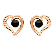 9ct Rose Gold Whitby Jet Ridged Heart Two Piece Set S021
