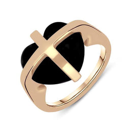 9ct Rose Gold Whitby Jet Cross Heart Ring R628